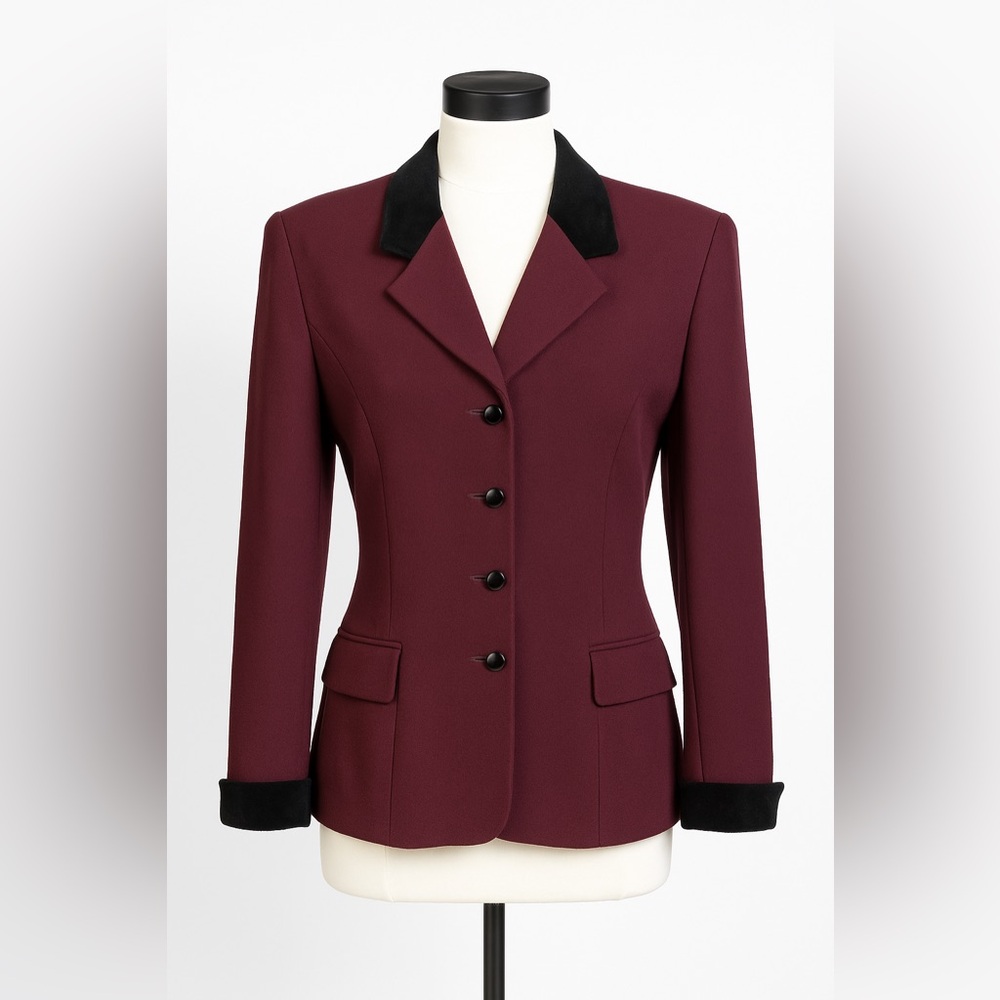 Vintage Gianni Sport Wool Blazer with Black Velvet Accents (Size 10) Burgundy - Picture 1 of 9